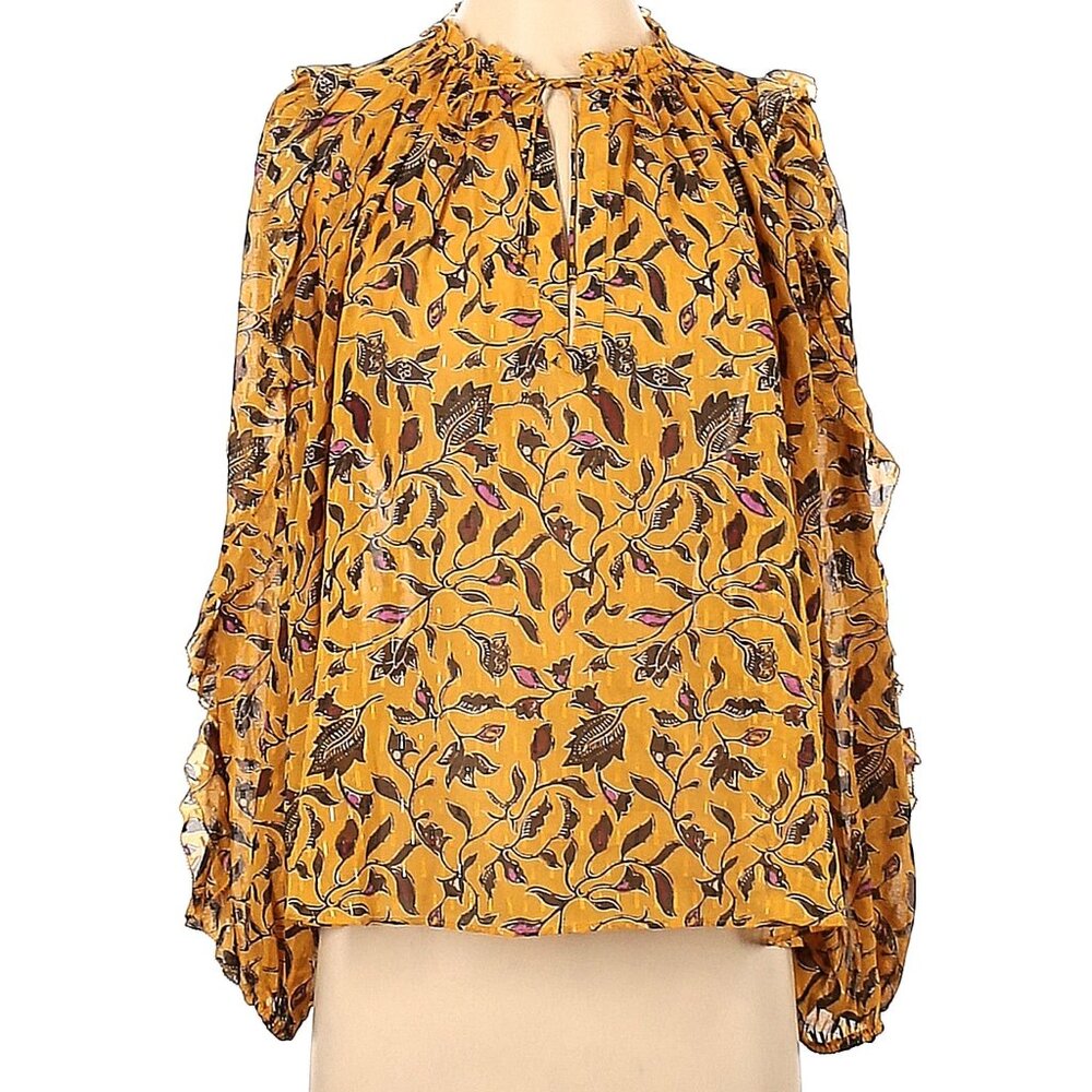 Ulla Johnson - Semi-sheer floral long sleeve blouse, Sz 4 (but fits many sizes)